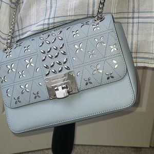 Pale Blue Embellished Medium Tina Leather Crossbody Bag New Without tags
